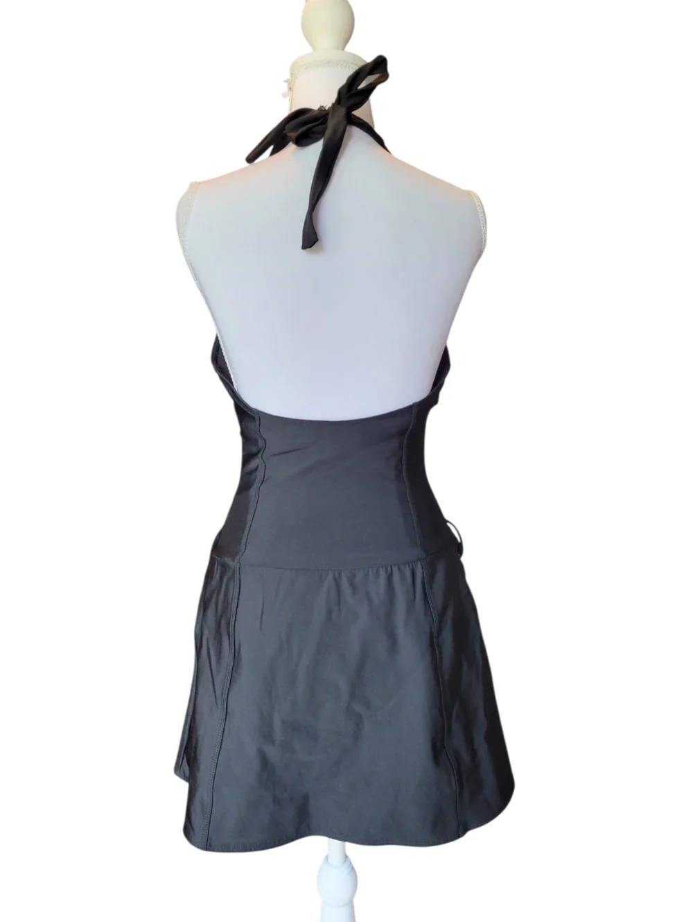 Shape FX Swim Black One Piece Belted Skirted Halter Top Swimsuit